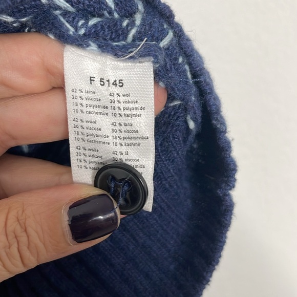 Lacoste Sweater Mens 3 Small Blue Nordic Wool Blend Shawl Collar Knit Pullover - Picture 5 of 6